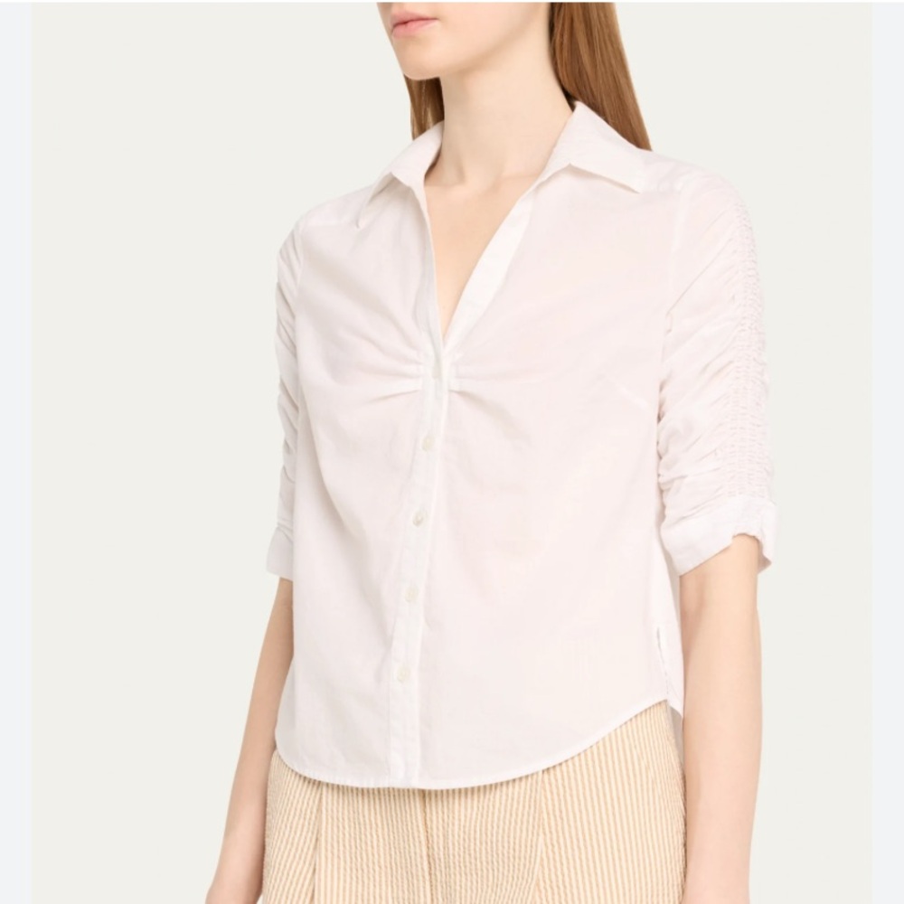 Veronia Beard Porta ruched button front Cotton blouse top women’s medium